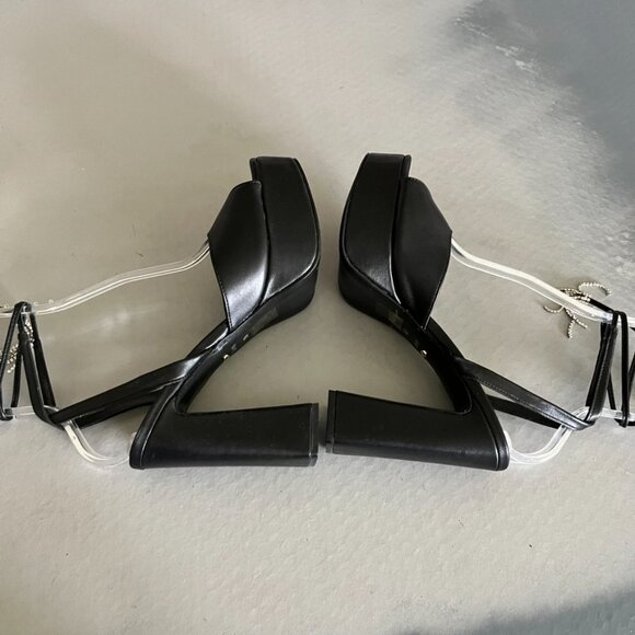 Raye Revolve Black Dot Platform Tie Up Wrap Block Heels - Picture 9 of 14